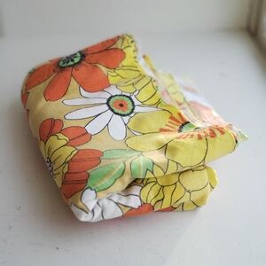 1960s 1970s Flower Power Fabric Tablecloth Yellow Boho Orange Daisy Zinnia